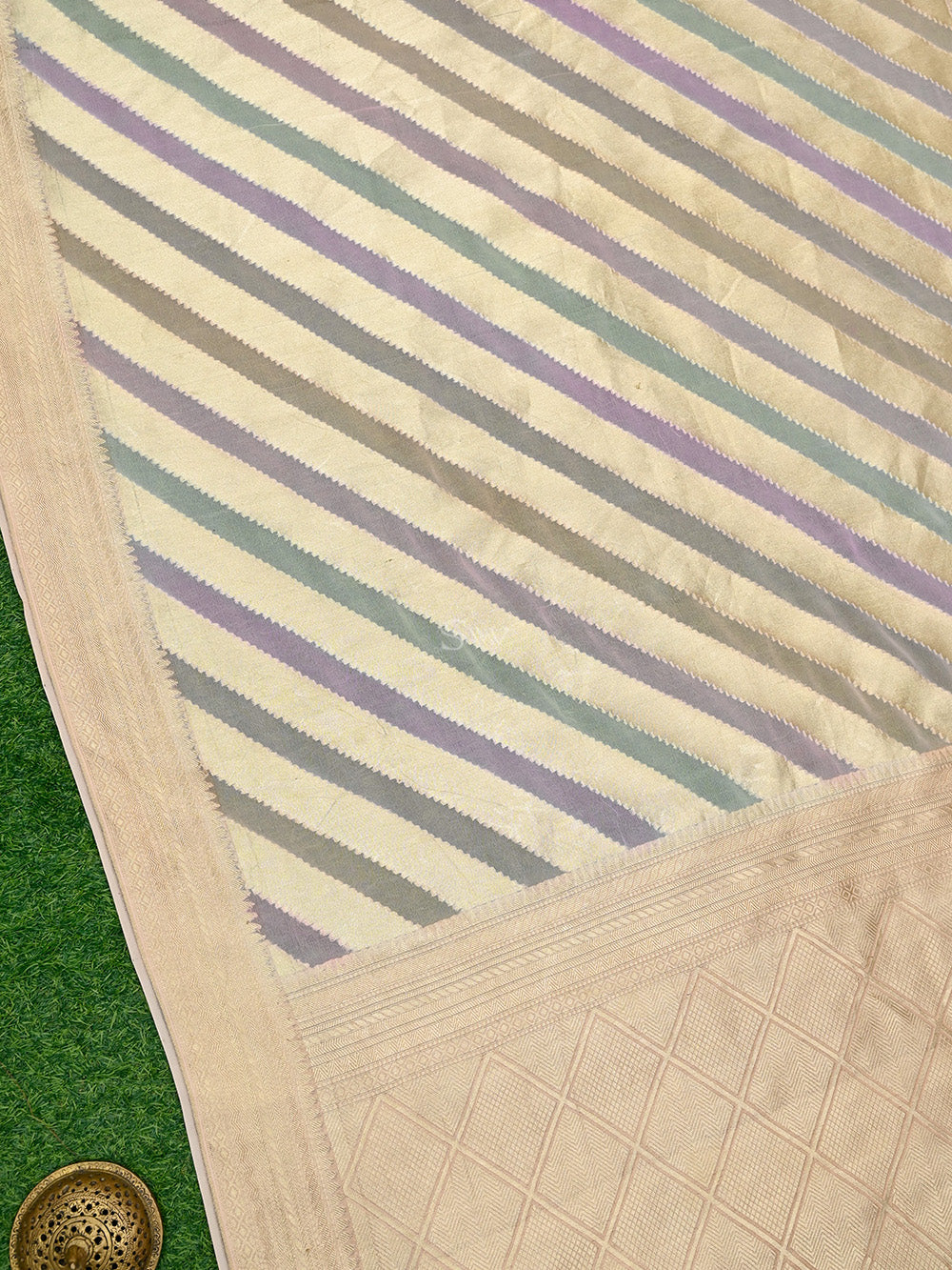 Pastel Pink Grey Rangkat Khaddi Georgette Handloom Banarasi Saree - Sacred Weaves