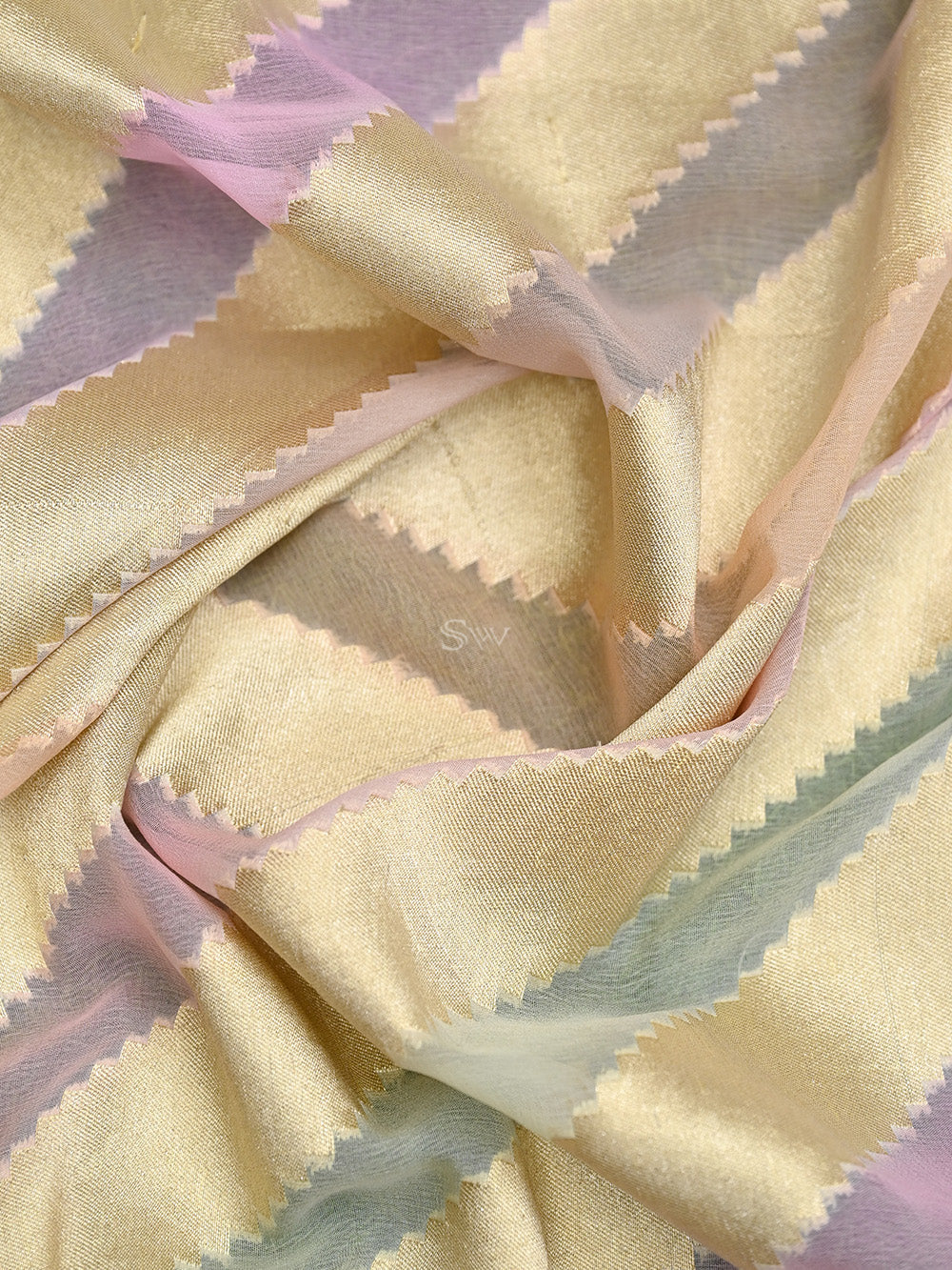 Pastel Pink Grey Rangkat Khaddi Georgette Handloom Banarasi Saree - Sacred Weaves