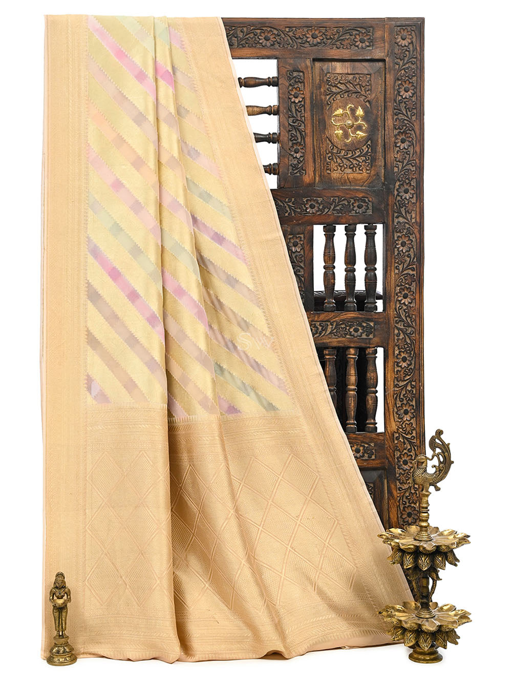 Pastel Pink Grey Rangkat Khaddi Georgette Handloom Banarasi Saree - Sacred Weaves