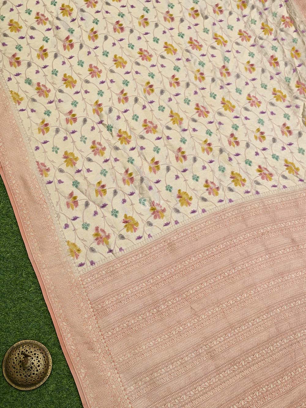 Coral Pink Rangkat Georgette Tissue Handloom Banarasi Saree - Sacred Weaves