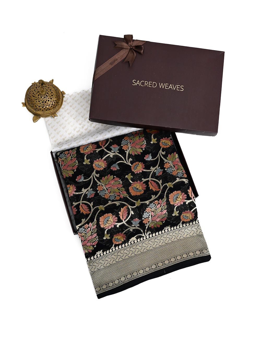 Black Jaal Khaddi Georgette Handloom Banarasi Saree - Gift Box - Sacred Weaves