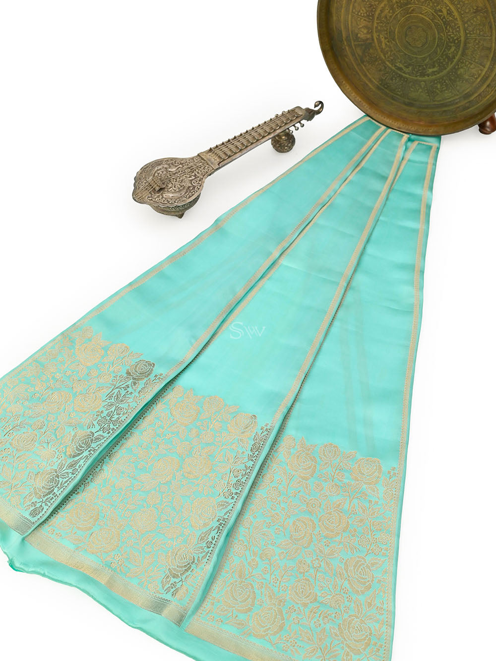 Sea Green Satin Silk Handloom Banarasi Lehenga