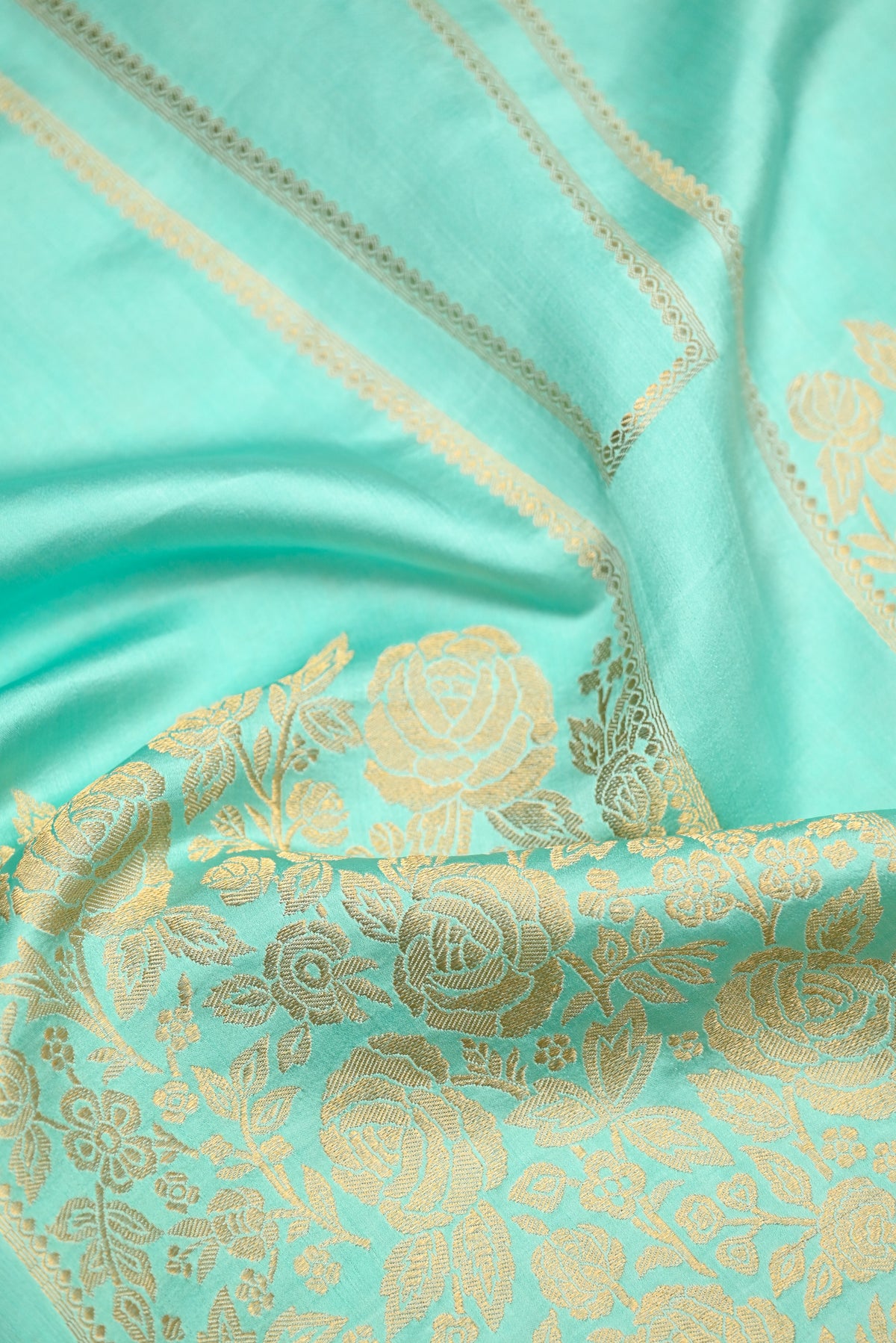 Sea Green Satin Silk Handloom Banarasi Lehenga