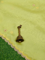 Lime Green Satin Silk Handloom Banarasi Lehenga