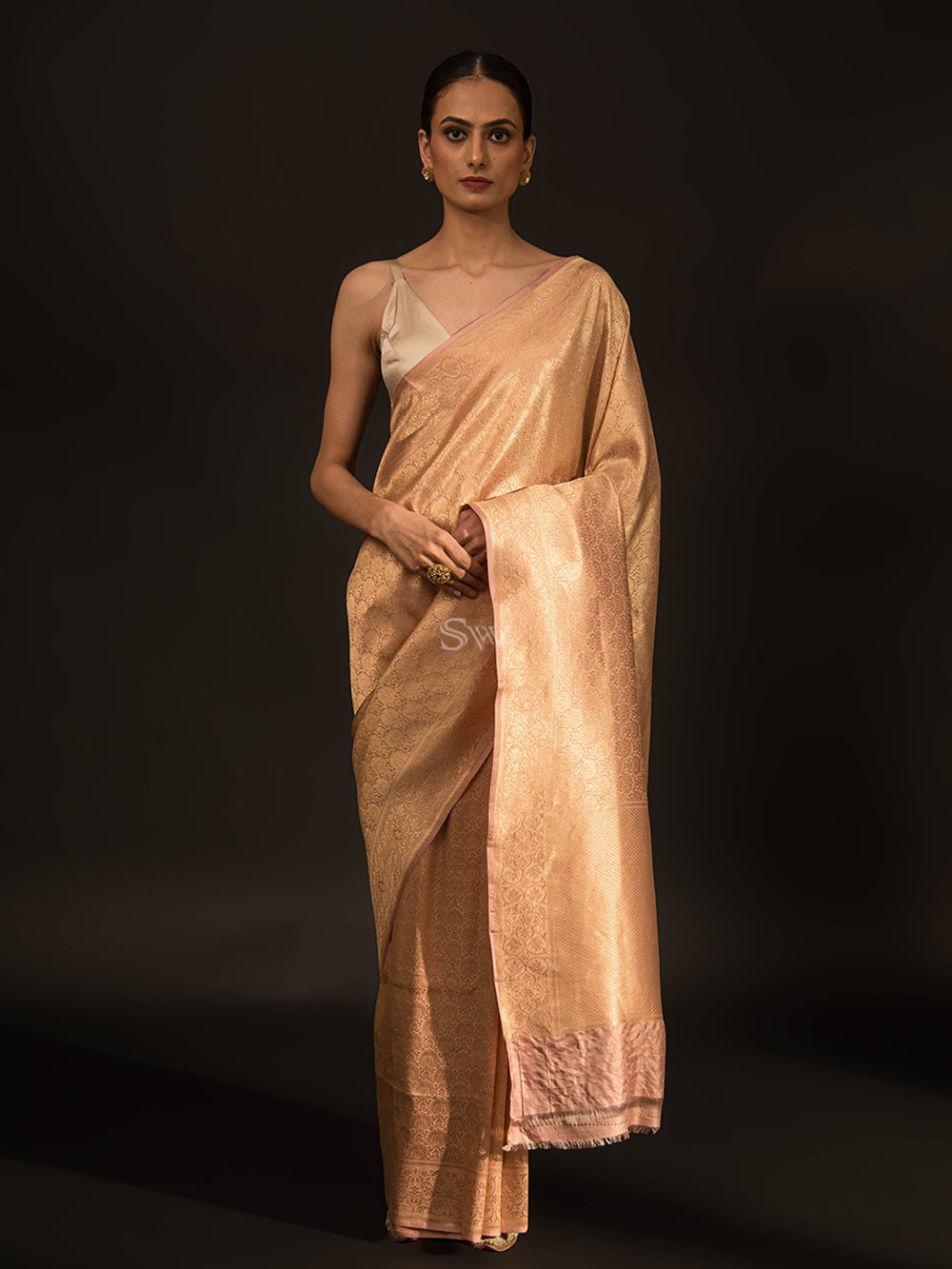 Dusty Peach Katan Silk Brocade Handloom Banarasi Saree - Sacred Weaves