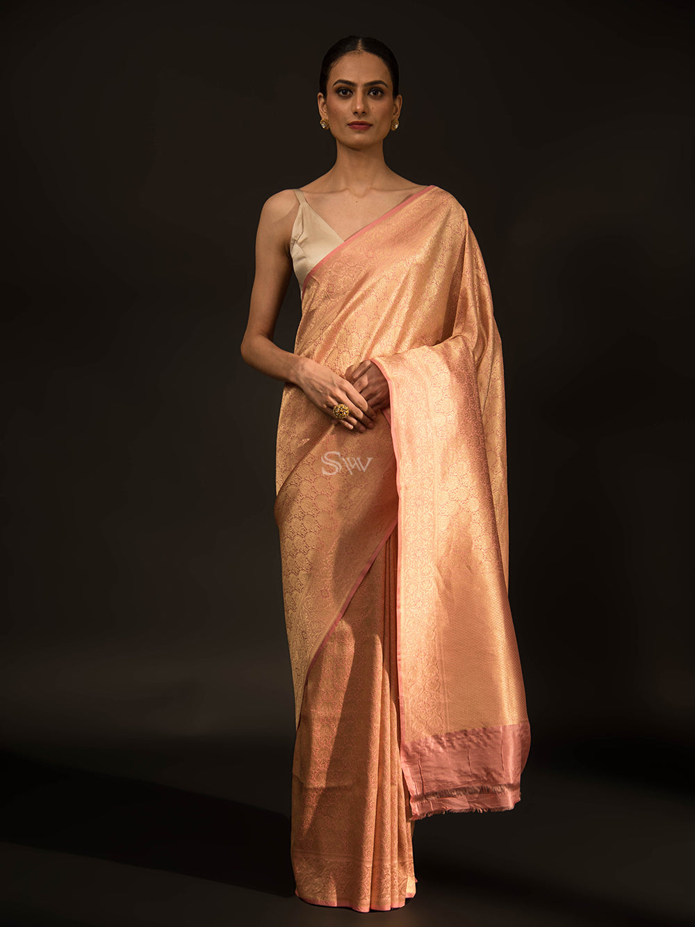Light Pink Katan Silk Brocade Handloom Banarasi Saree - Sacred Weaves