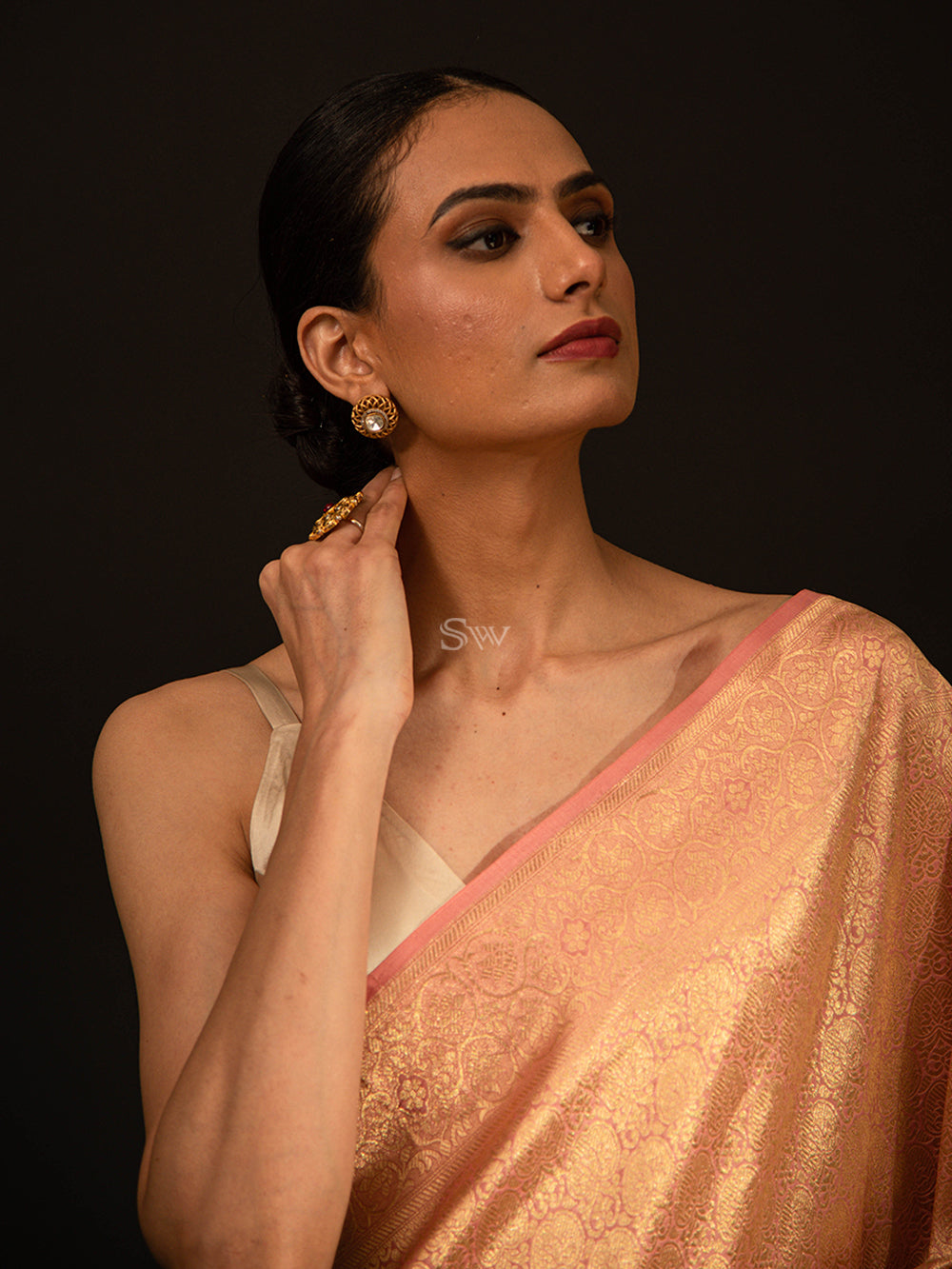 Light Pink Katan Silk Brocade Handloom Banarasi Saree - Sacred Weaves