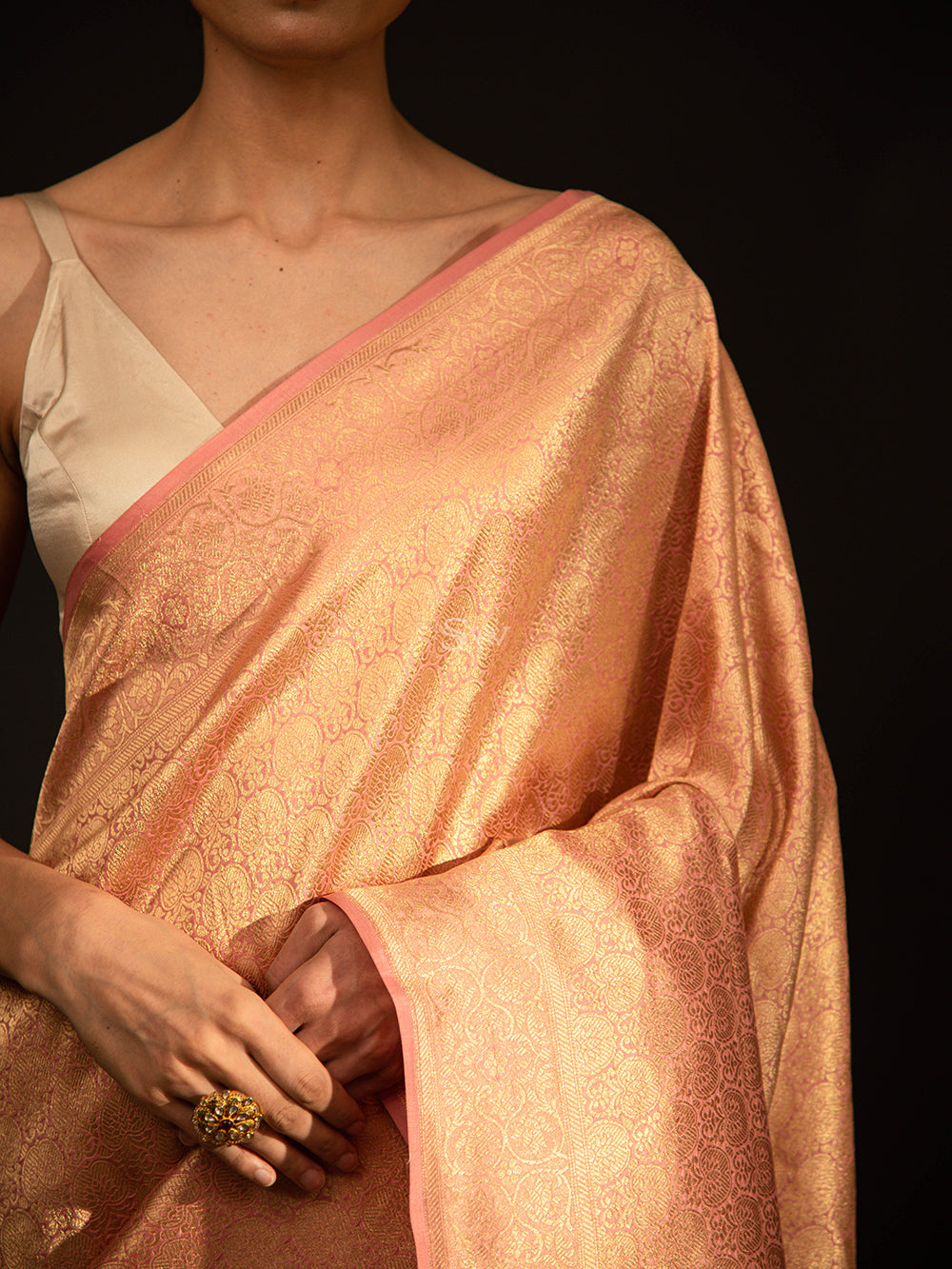 Light Pink Katan Silk Brocade Handloom Banarasi Saree - Sacred Weaves