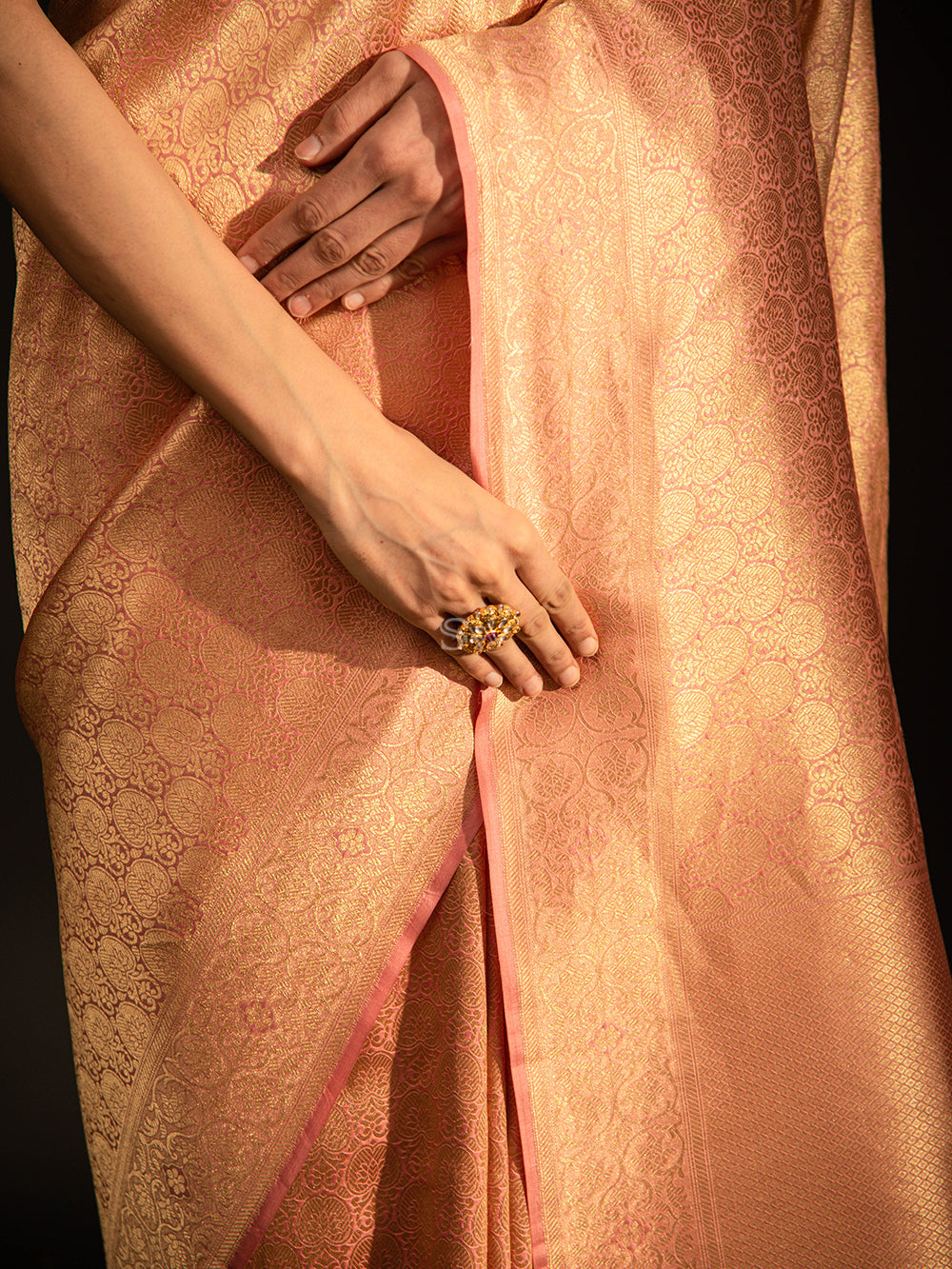 Light Pink Katan Silk Brocade Handloom Banarasi Saree - Sacred Weaves