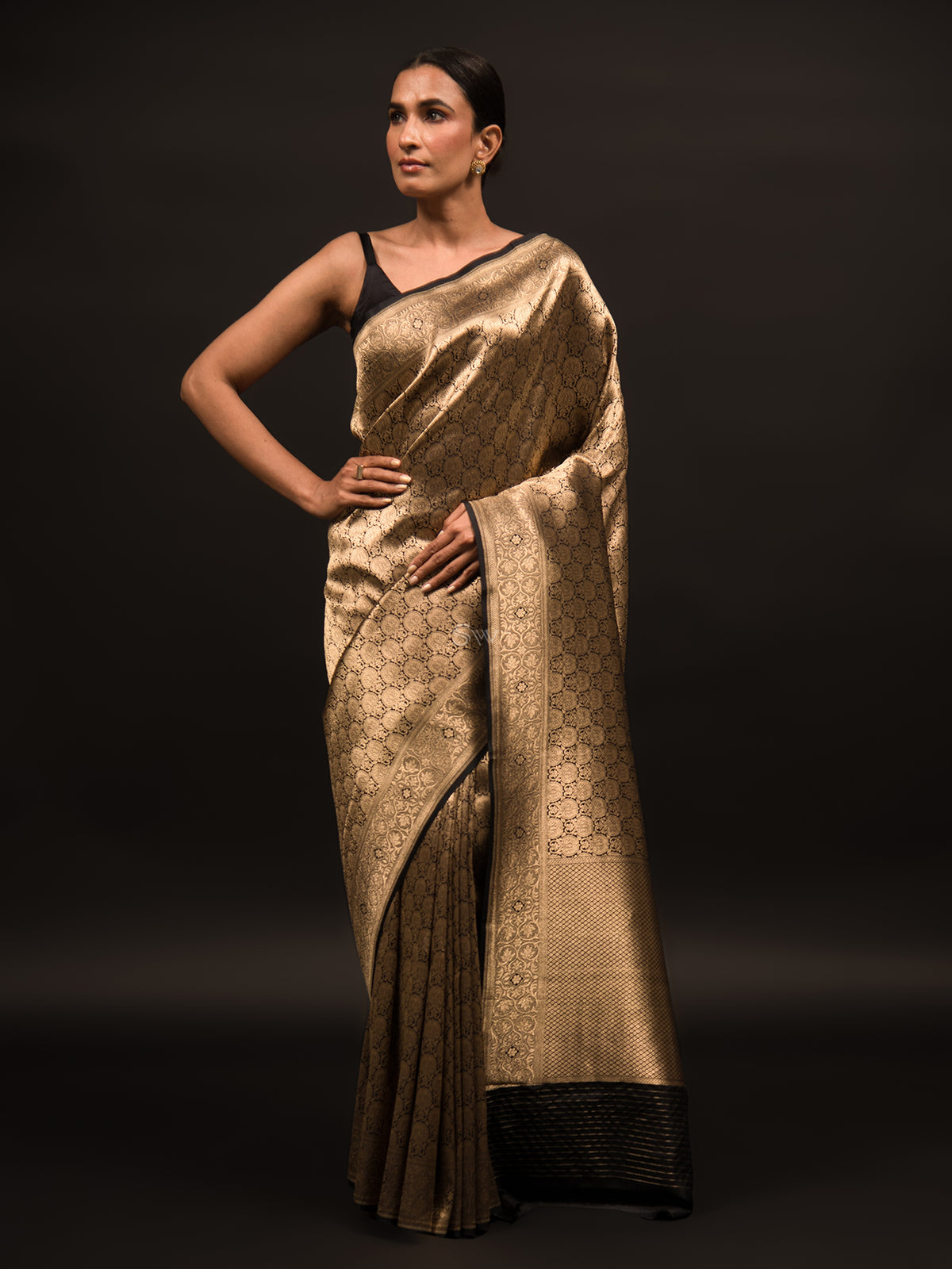 Black Katan Silk Brocade Handloom Banarasi Saree - Sacred Weaves