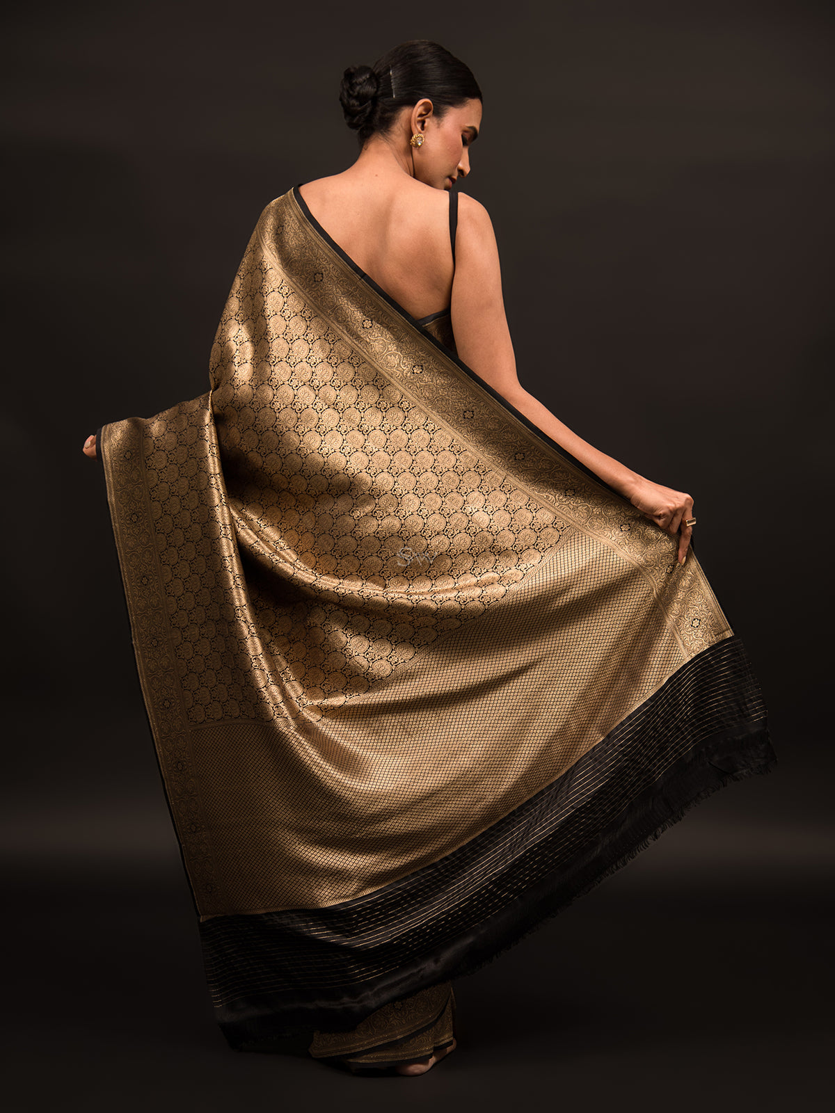 Black Katan Silk Brocade Handloom Banarasi Saree - Sacred Weaves