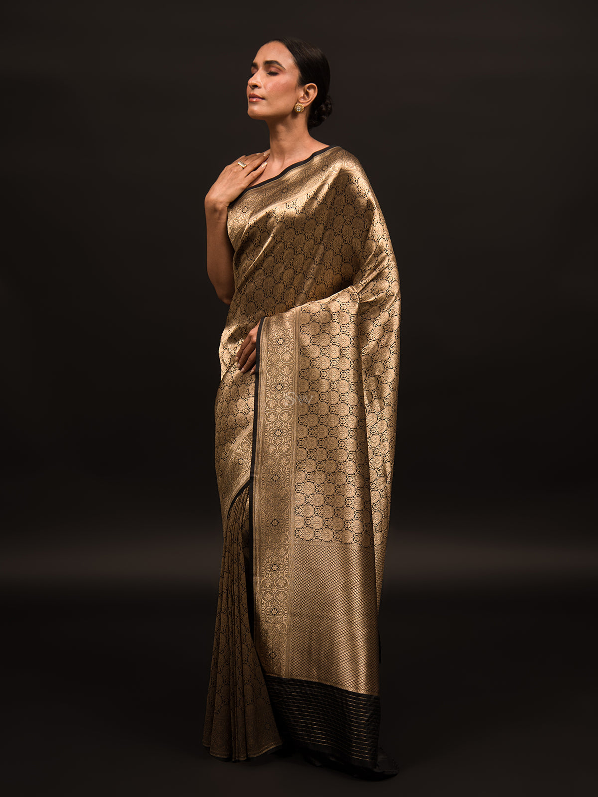 Black Katan Silk Brocade Handloom Banarasi Saree - Sacred Weaves