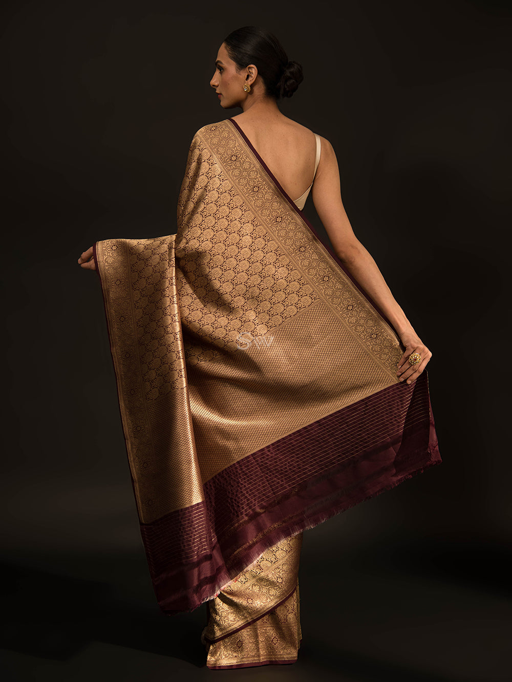 Wine Katan Silk Brocade Handloom Banarasi Saree - Sacred Weaves