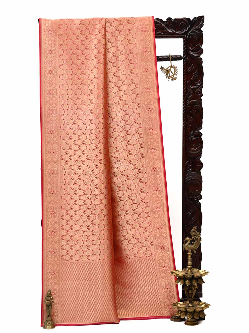 Pink Red Katan Silk Brocade Handloom Banarasi Saree - Sacred Weaves