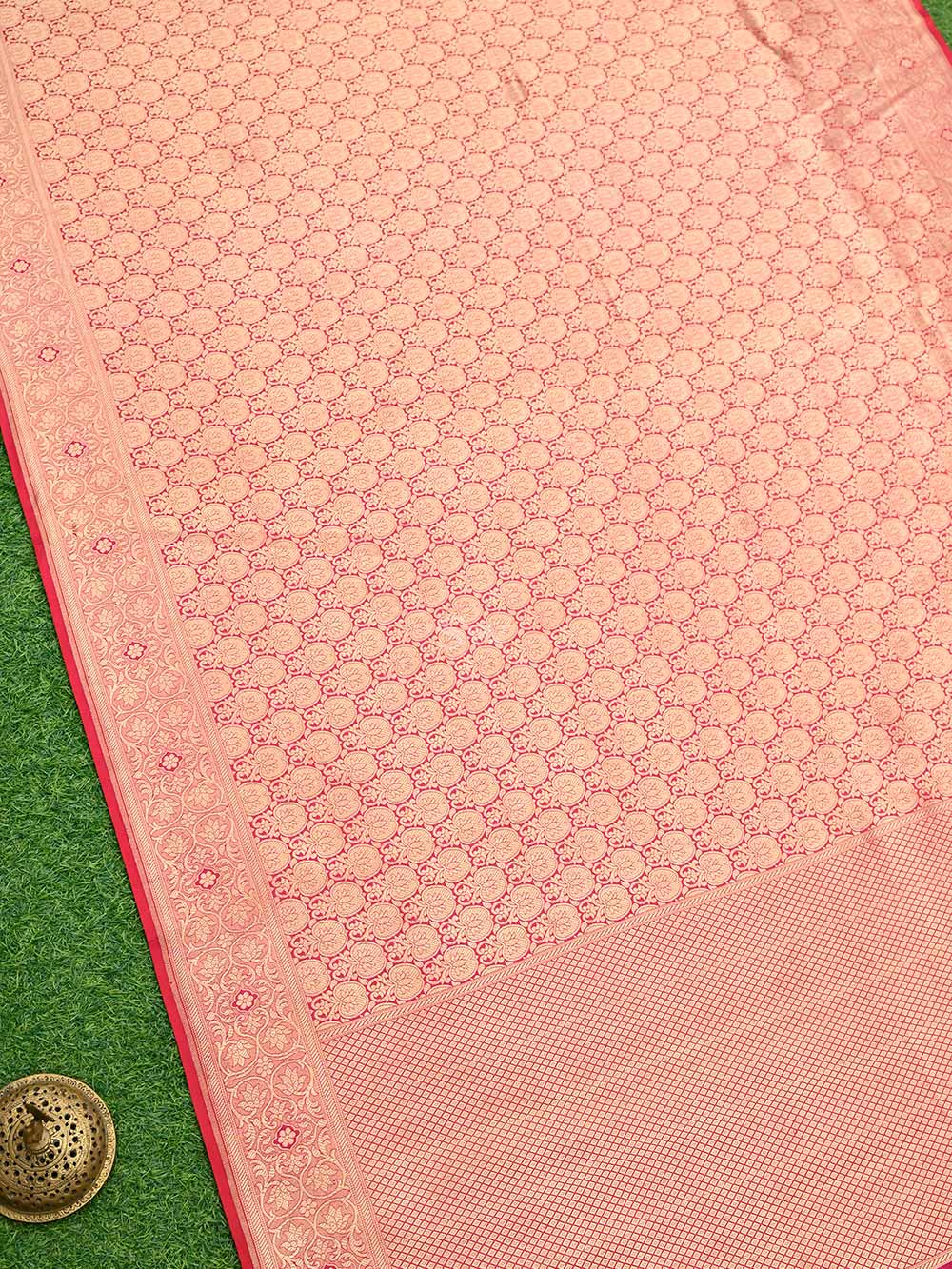 Pink Red Katan Silk Brocade Handloom Banarasi Saree - Sacred Weaves