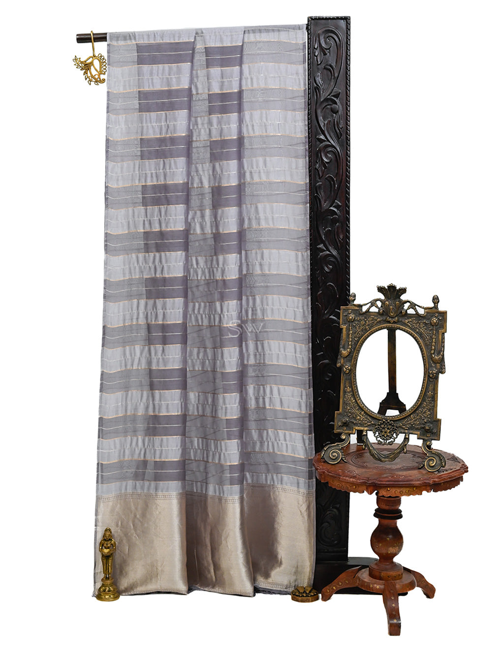 Pastel Purple Stripe Organza Silk Handloom Banarasi Saree - Sacred Weaves