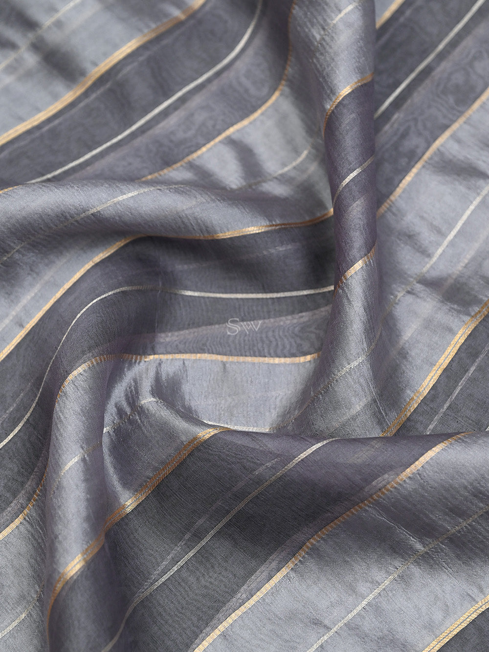 Pastel Purple Stripe Organza Silk Handloom Banarasi Saree - Sacred Weaves
