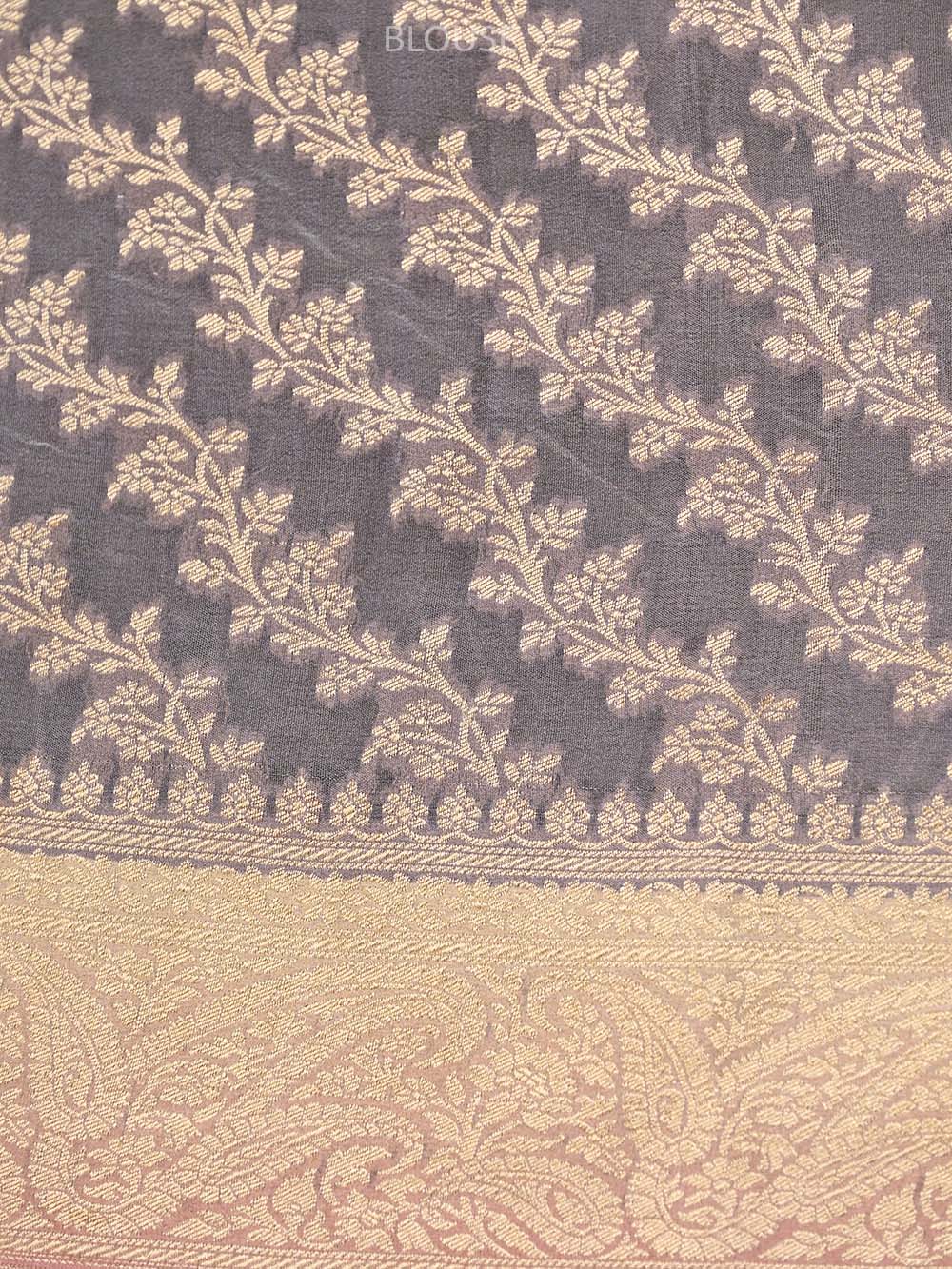 Dusty Lilac Booti Crepe Printed Banarasi Saree - Sacred Weaves