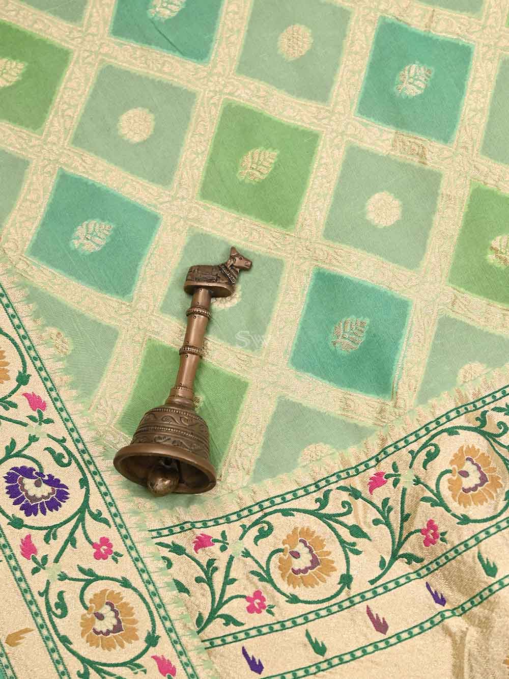 Green Paithani Rangkat Khaddi Georgette Handloom Banarasi Saree - Sacred Weaves