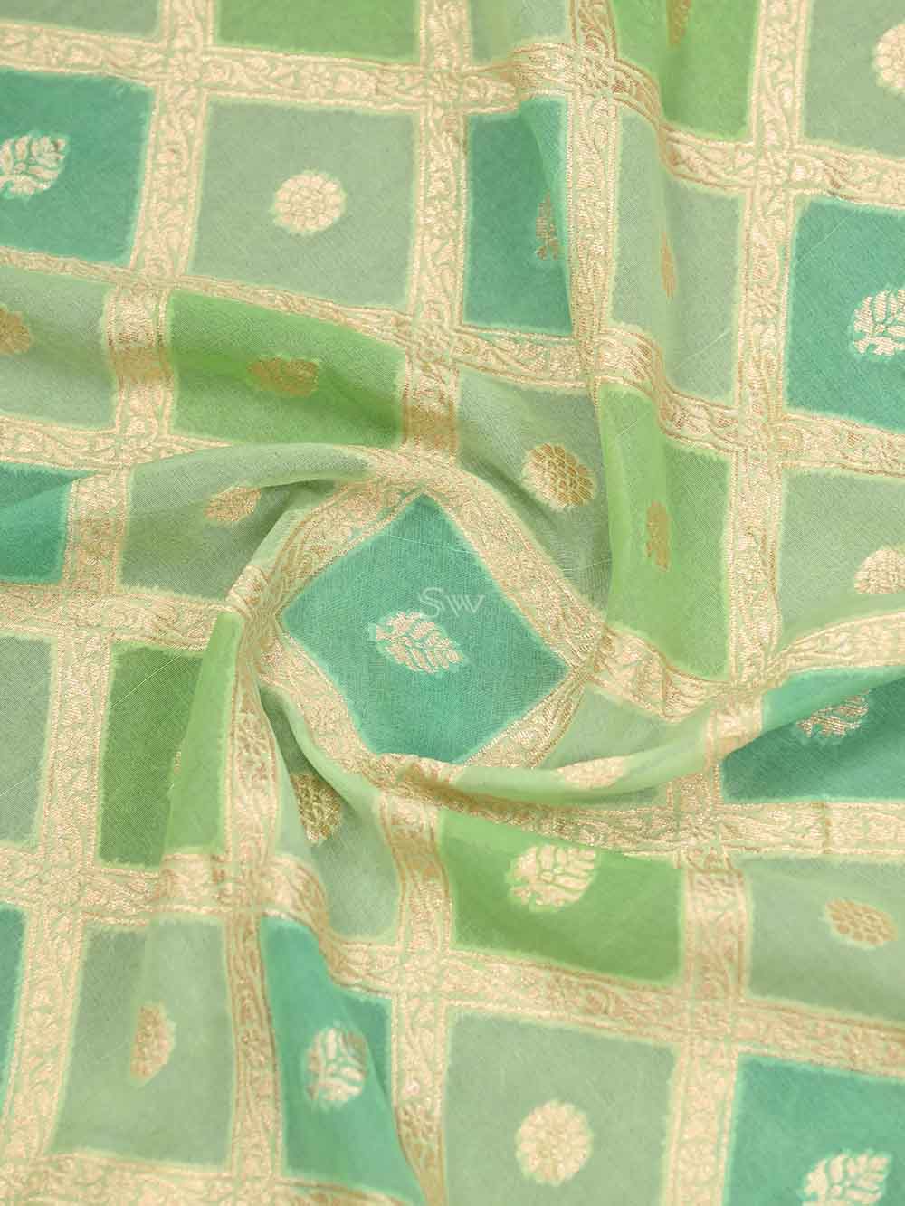 Green Paithani Rangkat Khaddi Georgette Handloom Banarasi Saree - Sacred Weaves