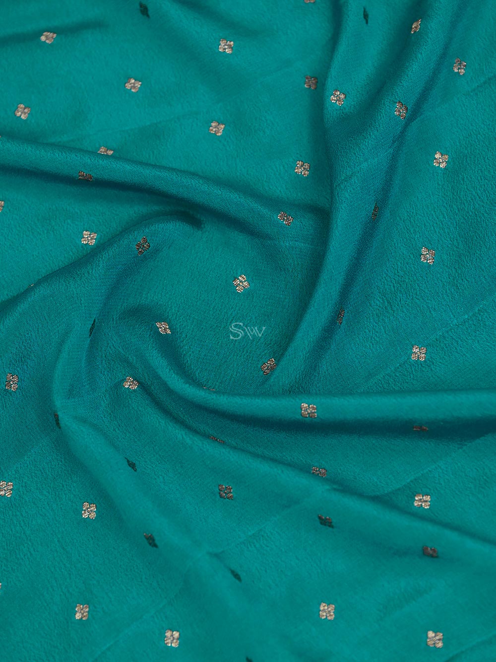 Teal Blue Booti Crepe Silk Handloom Banarasi Saree - Sacred Weaves