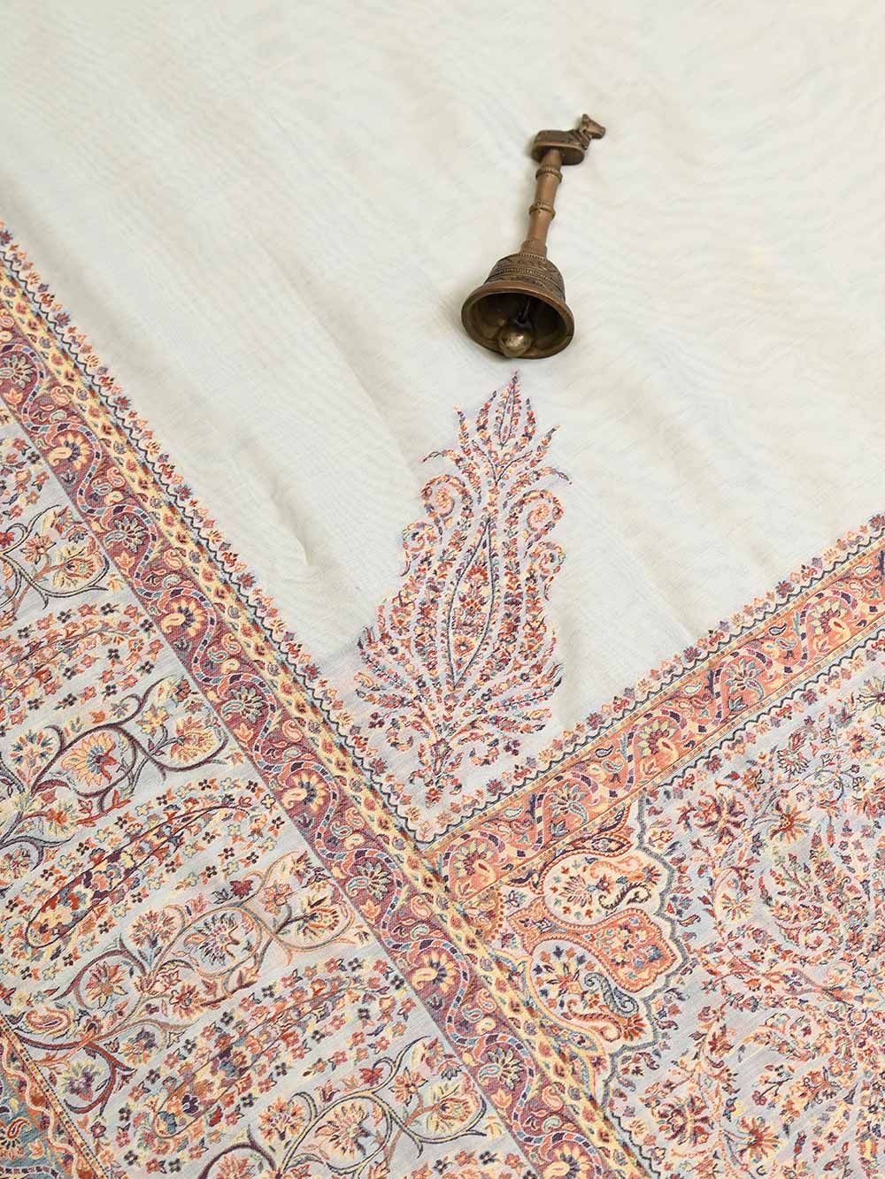 Cream Pashmina Moonga Silk Handloom Banarasi Saree - Sacred Weaves