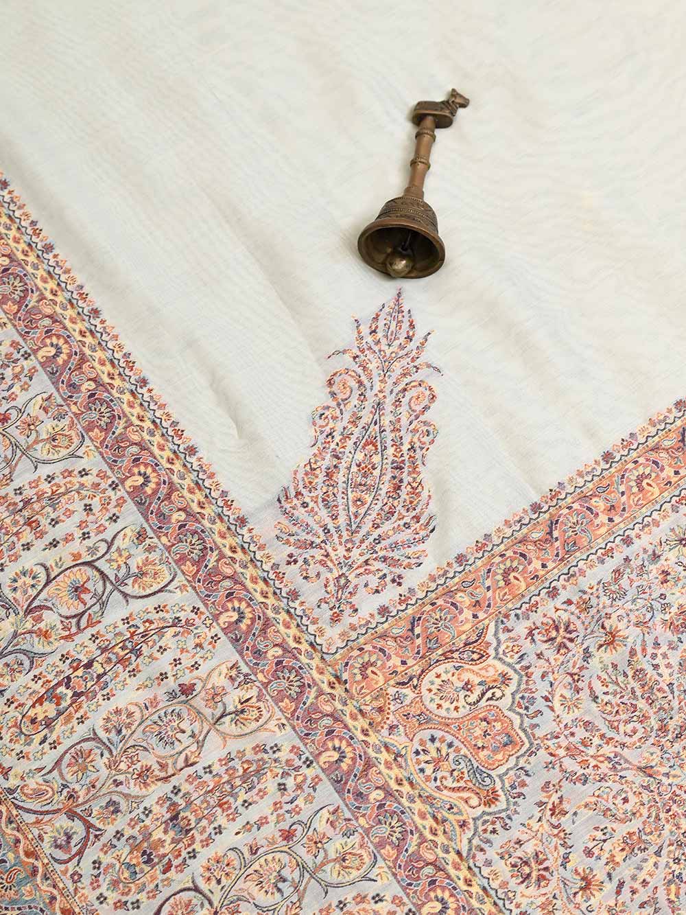 Cream Pashmina Moonga Silk Handloom Banarasi Saree - Sacred Weaves