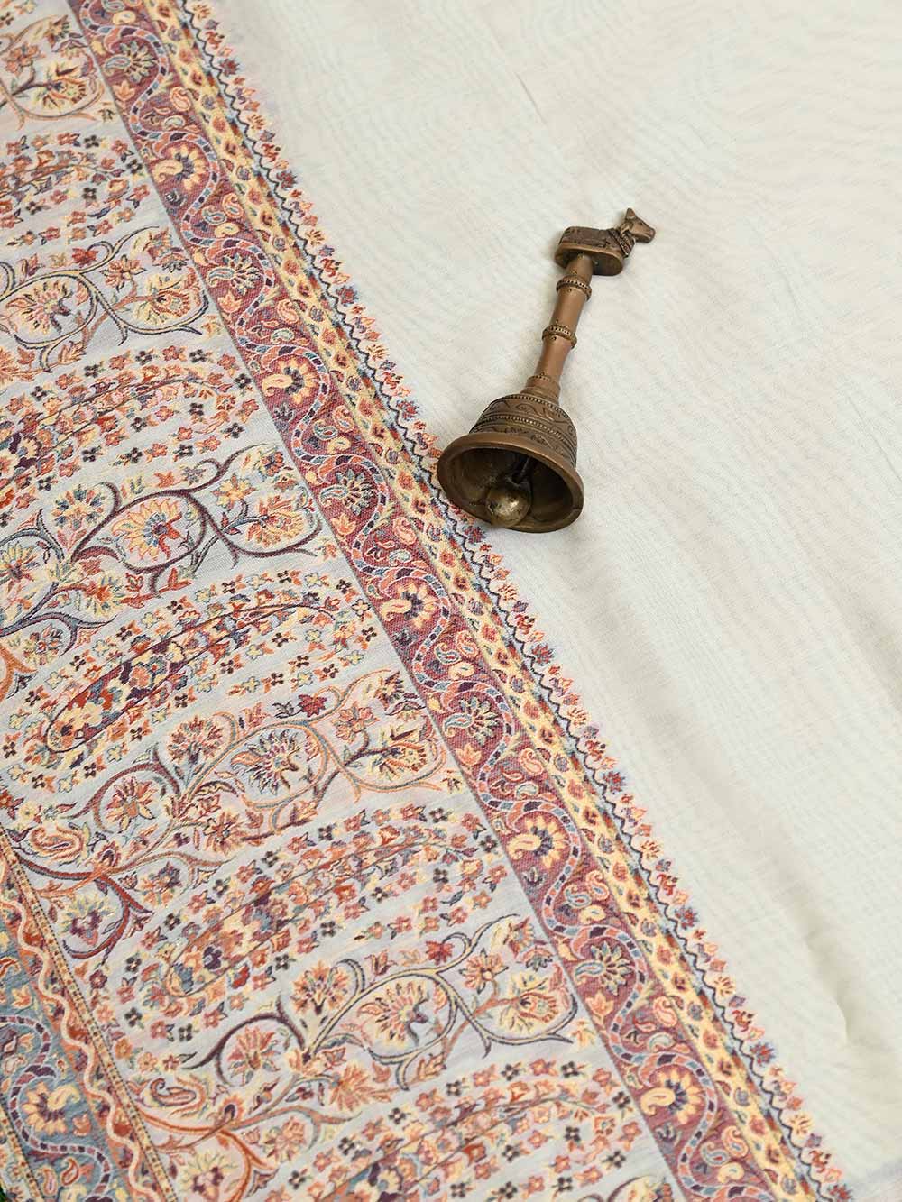 Cream Pashmina Moonga Silk Handloom Banarasi Saree - Sacred Weaves