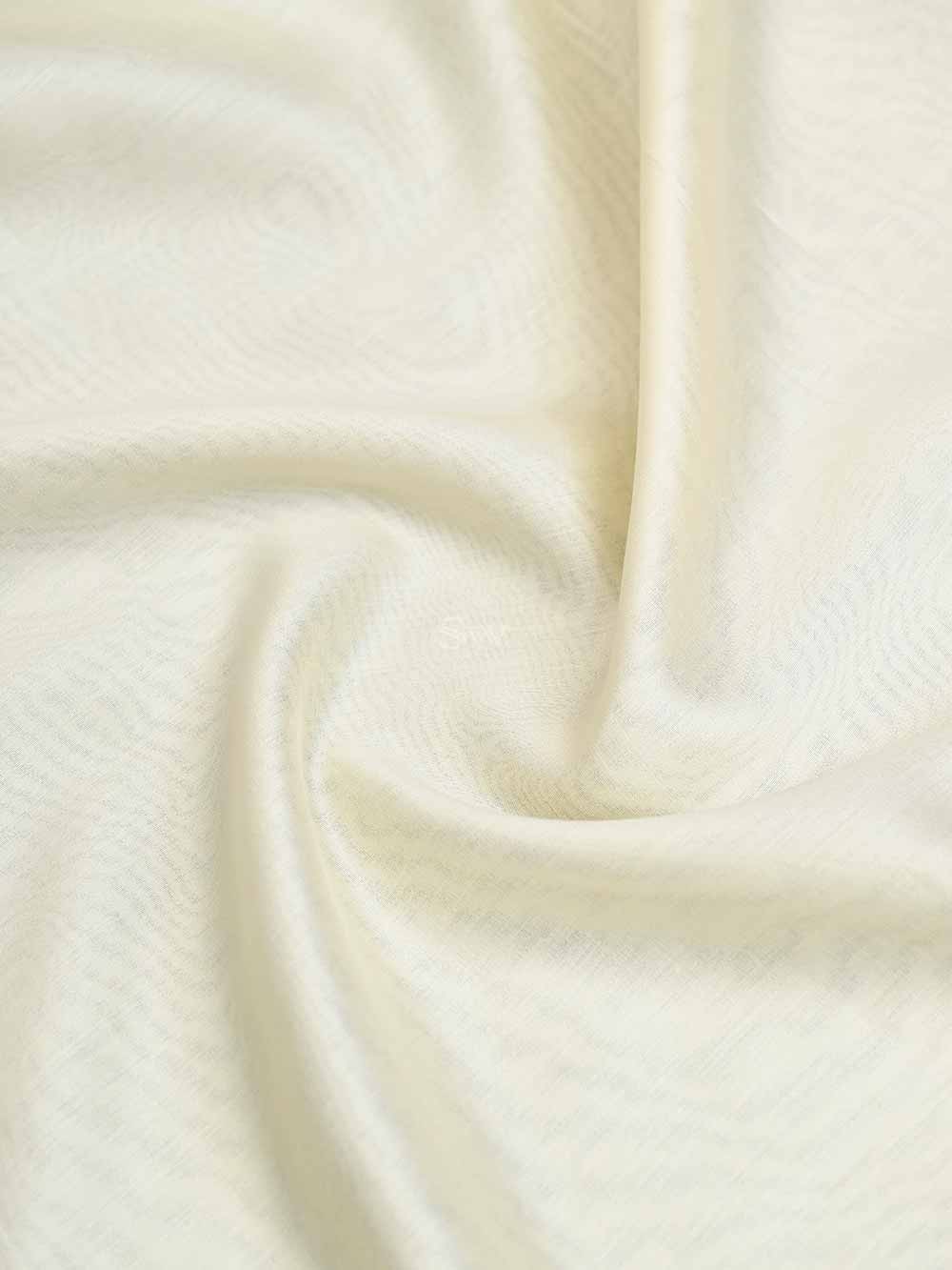 Cream Pashmina Moonga Silk Handloom Banarasi Saree - Sacred Weaves