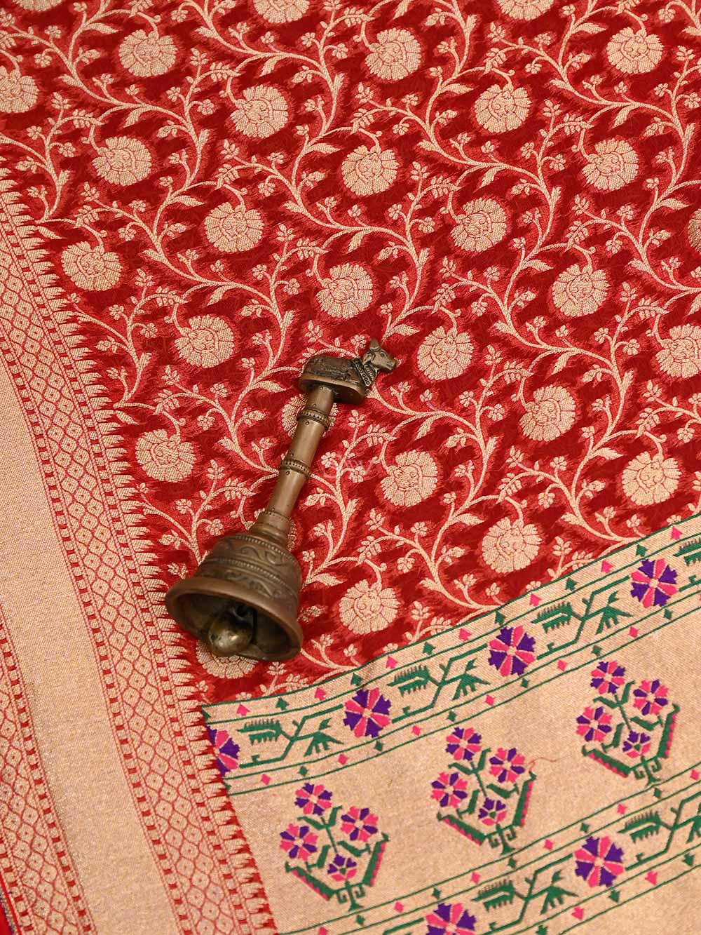 Red Paithani Georgette Khaddi Handloom Banarasi Saree - Sacred Weaves