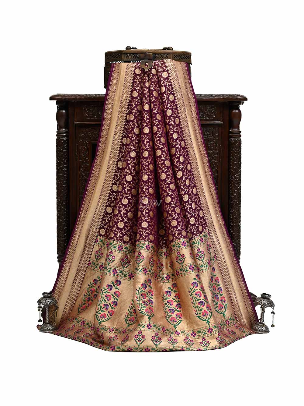 Purple Paithani Khaddi Georgette Handloom Banarasi Saree - Sacred Weaves
