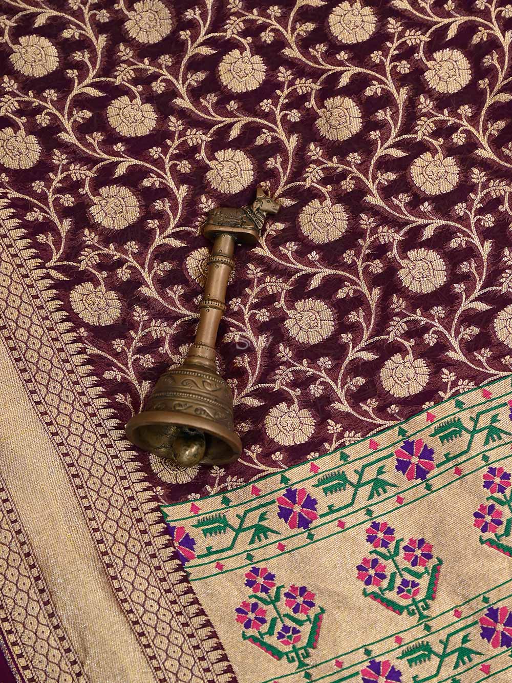 Purple Paithani Khaddi Georgette Handloom Banarasi Saree - Sacred Weaves