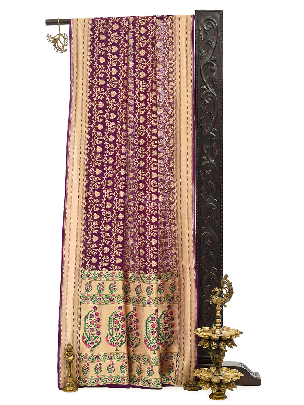 Wine Paithani Khaddi Georgette Handloom Banarasi Saree - Sacred Weaves