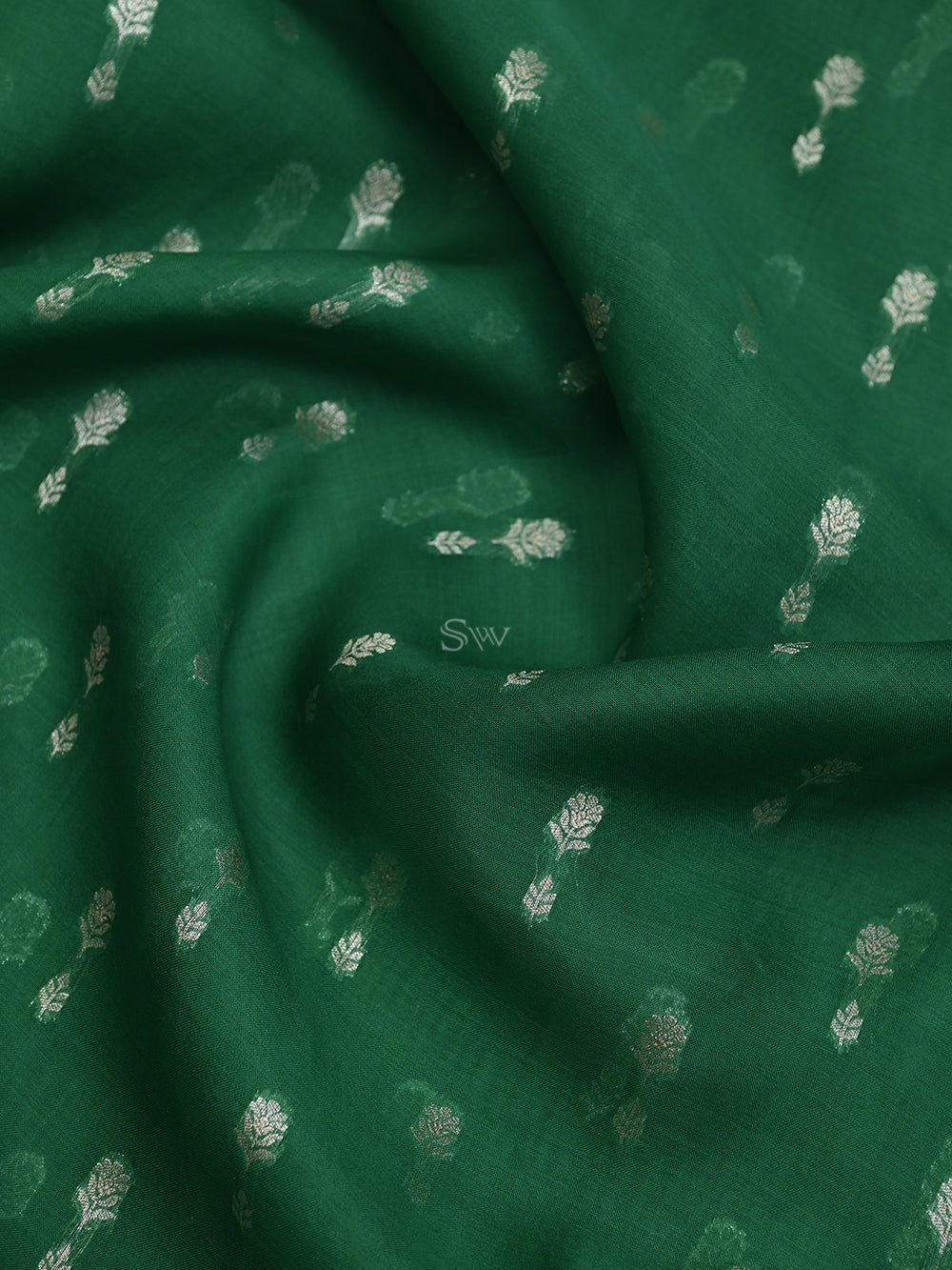 Bottle Green Booti Organza Handloom Banarasi Saree - Sacred Weaves