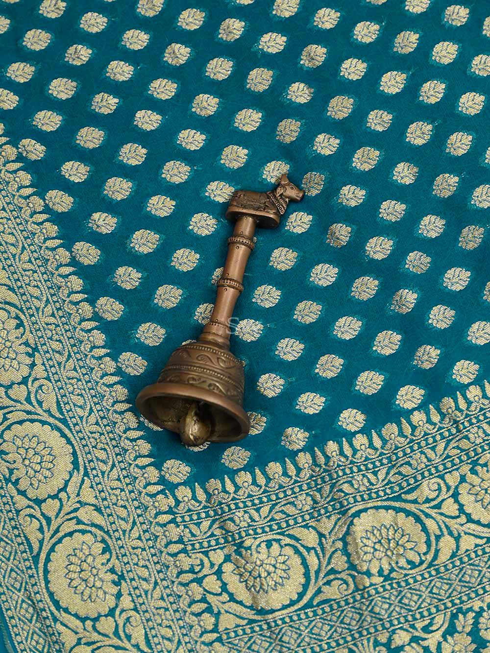 Peacock Blue Booti Khaddi Georgette Handloom Banarasi Saree - Sacred Weaves