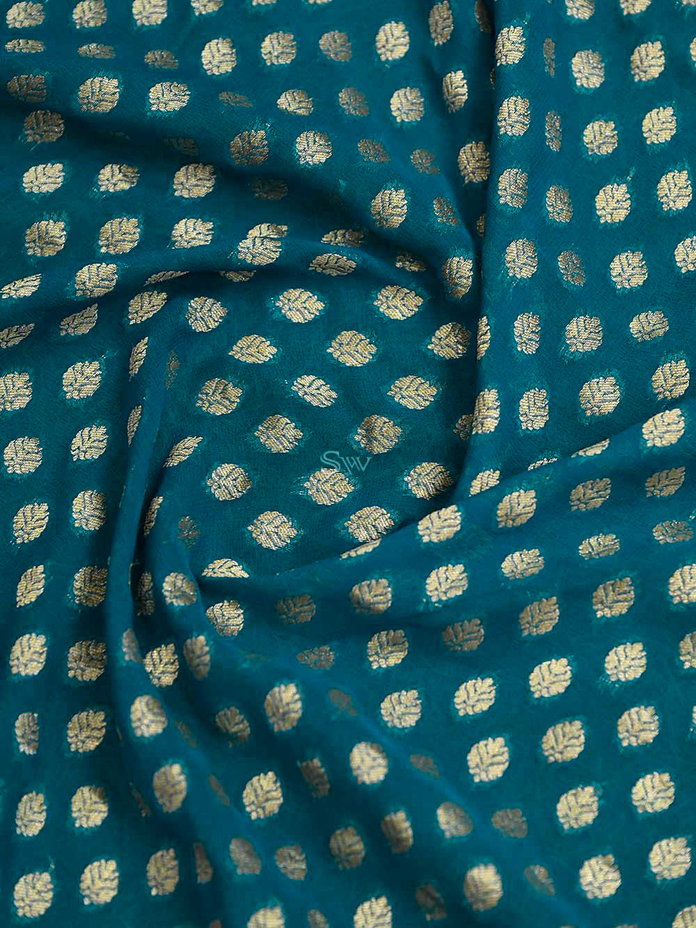 Peacock Blue Booti Khaddi Georgette Handloom Banarasi Saree - Sacred Weaves