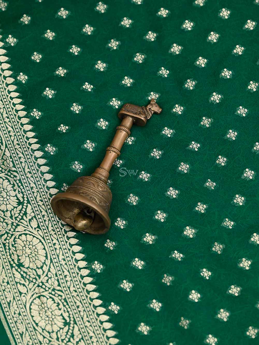 Green Konia Khaddi Georgette Handloom Banarasi Saree - Sacred Weaves