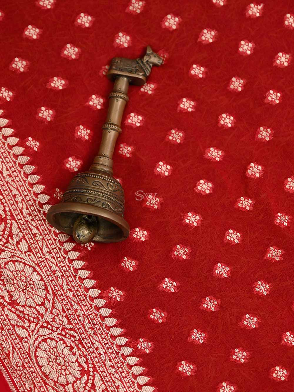 Red Konia Khaddi Georgette Handloom Banarasi Saree - Sacred Weaves