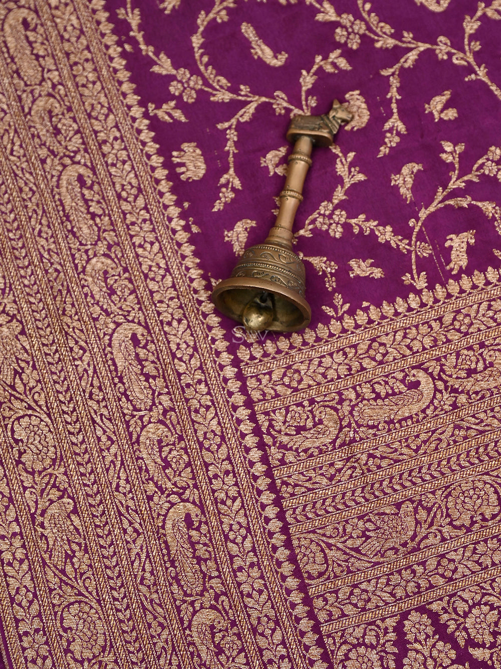Wine Shikargah Jaal Crepe Silk Handloom Banarasi Saree - Sacred Weaves