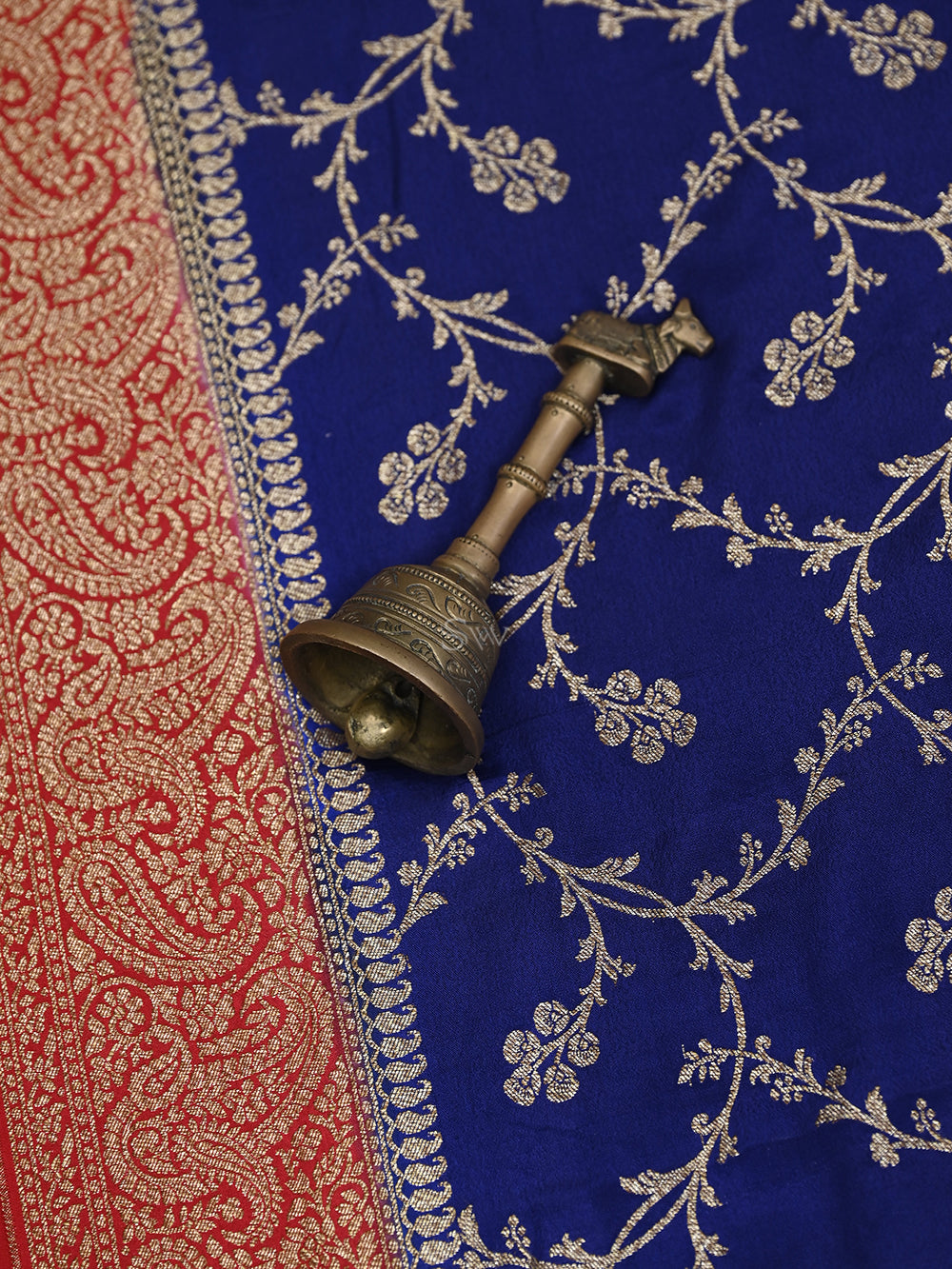 Blue Jaal Crepe Silk Handloom Banarasi Saree - Sacred Weaves