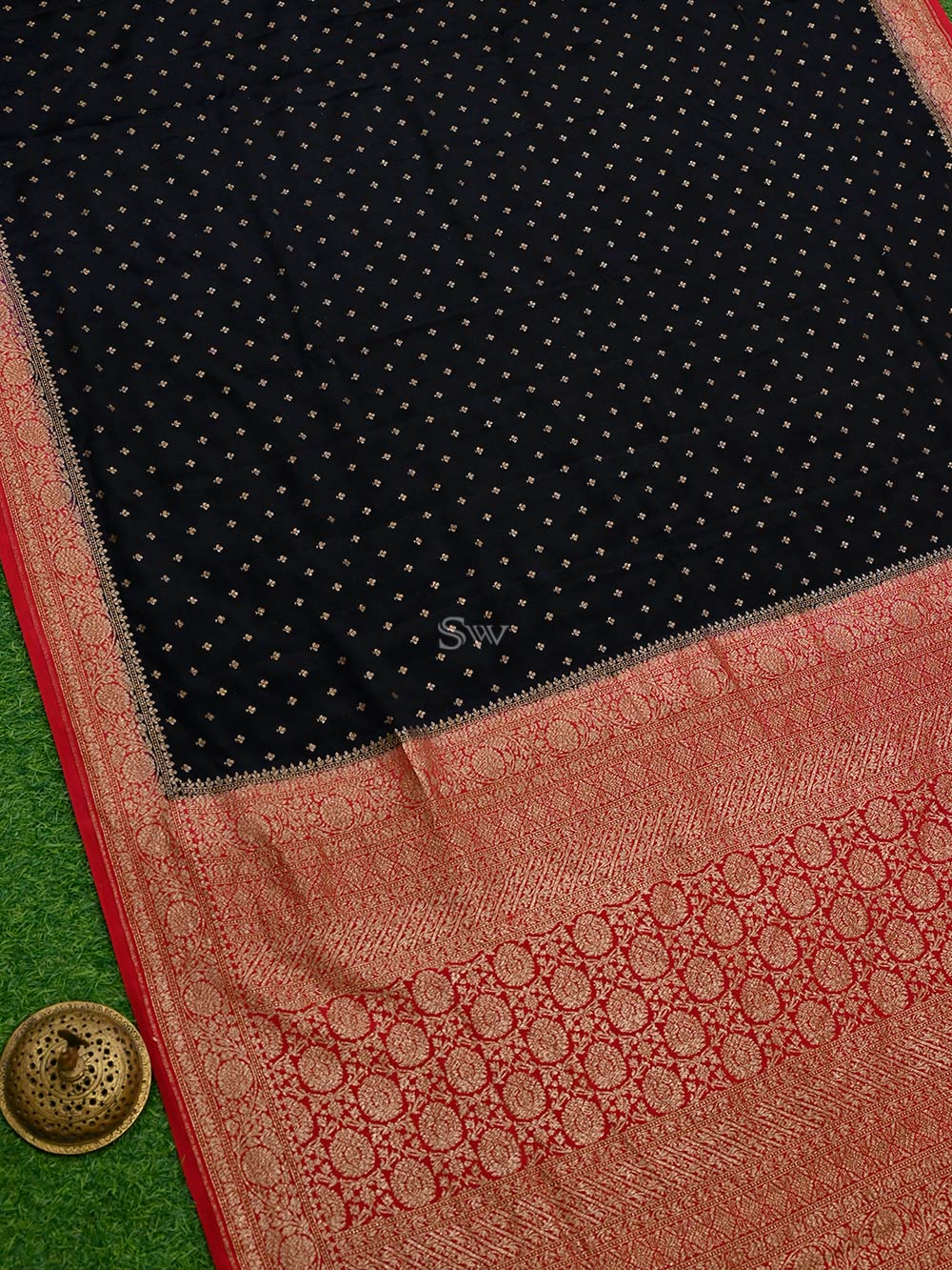 Black Crepe Silk Booti Handloom Banarasi Saree - Sacred Weaves