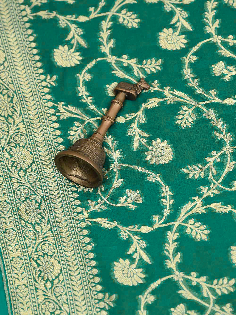 Teal Green Jaal Khaddi Georgette Handloom Banarasi Saree - Sacred Weaves
