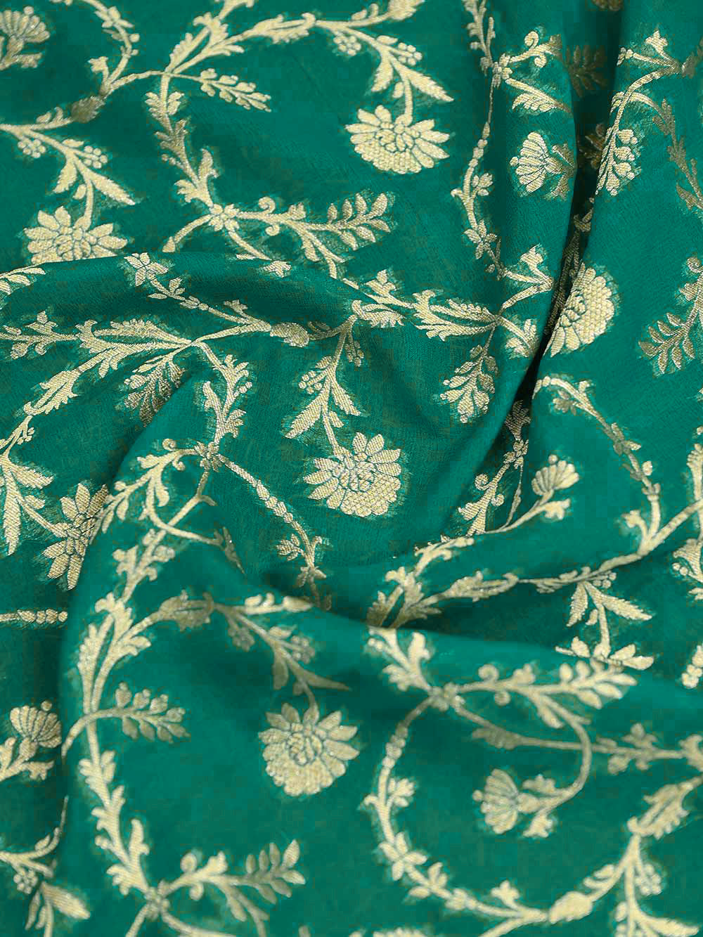 Teal Green Jaal Khaddi Georgette Handloom Banarasi Saree - Sacred Weaves