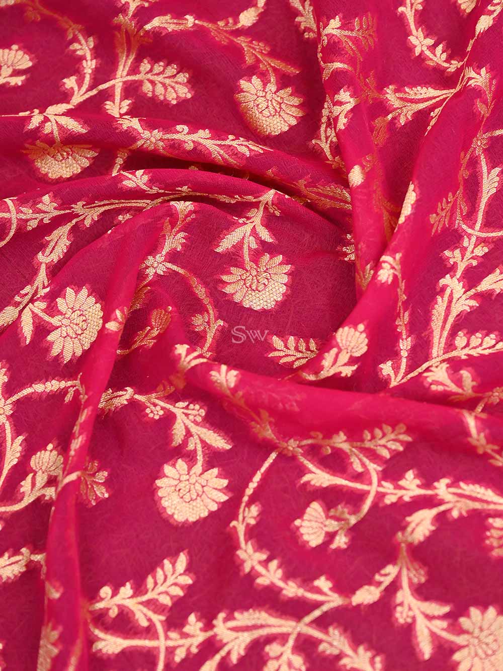 Magenta Jaal Khaddi Georgette Handloom Banarasi Saree - Sacred Weaves