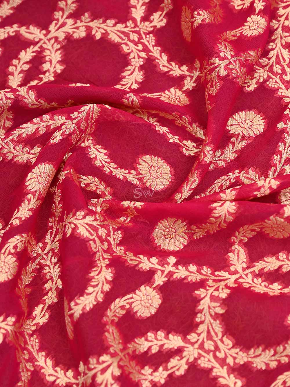 Dark Magenta Jaal Khaddi Georgette Handloom Banarasi Saree - Sacred Weaves