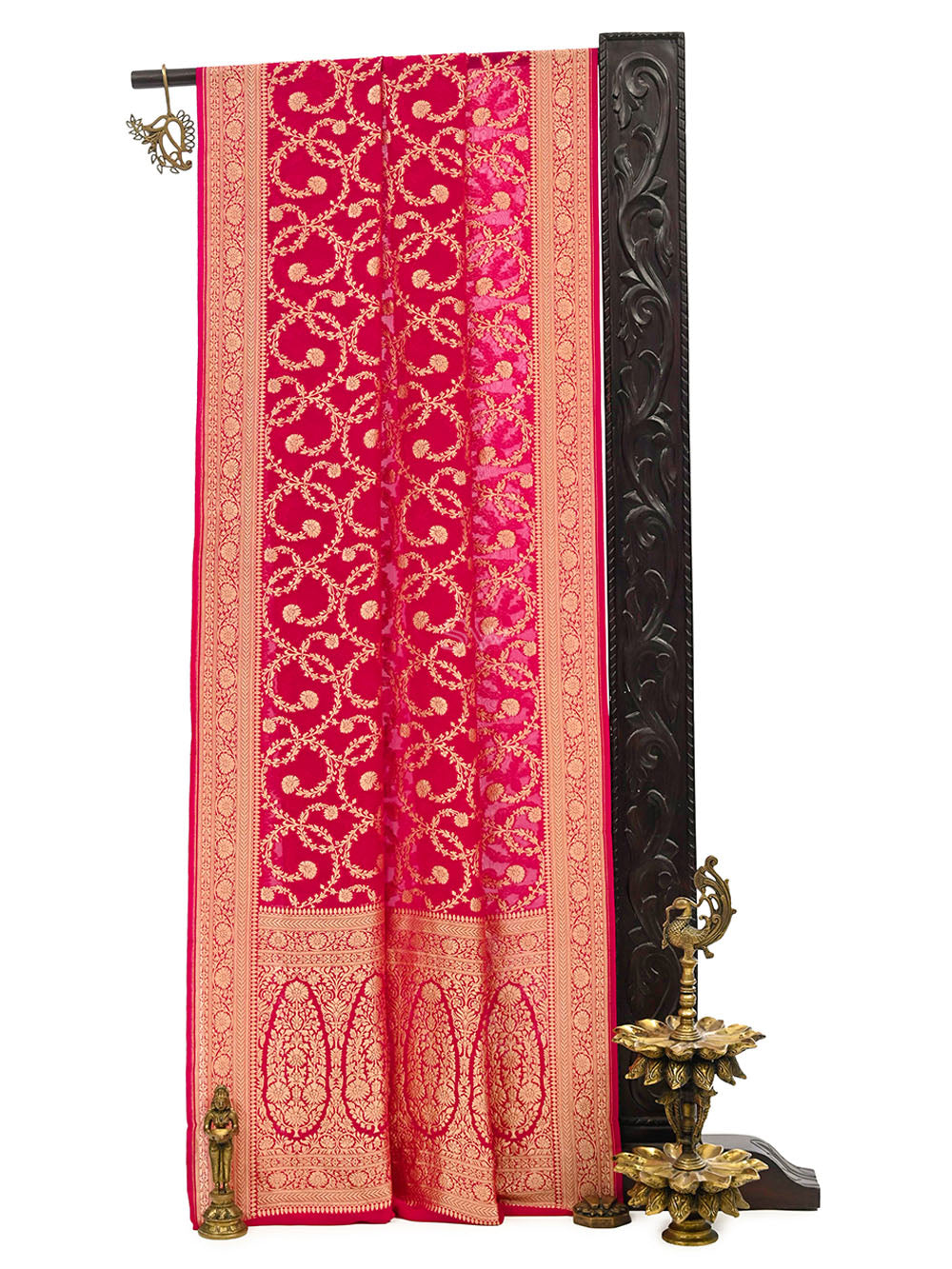 Dark Magenta Jaal Khaddi Georgette Handloom Banarasi Saree - Sacred Weaves