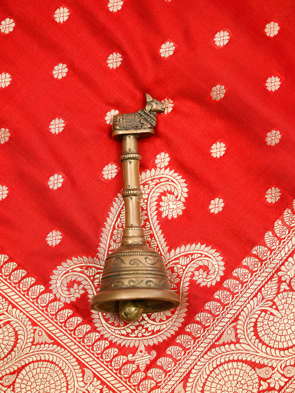Red Booti Katan Silk Handloom Banarasi Dupatta - Sacred Weaves