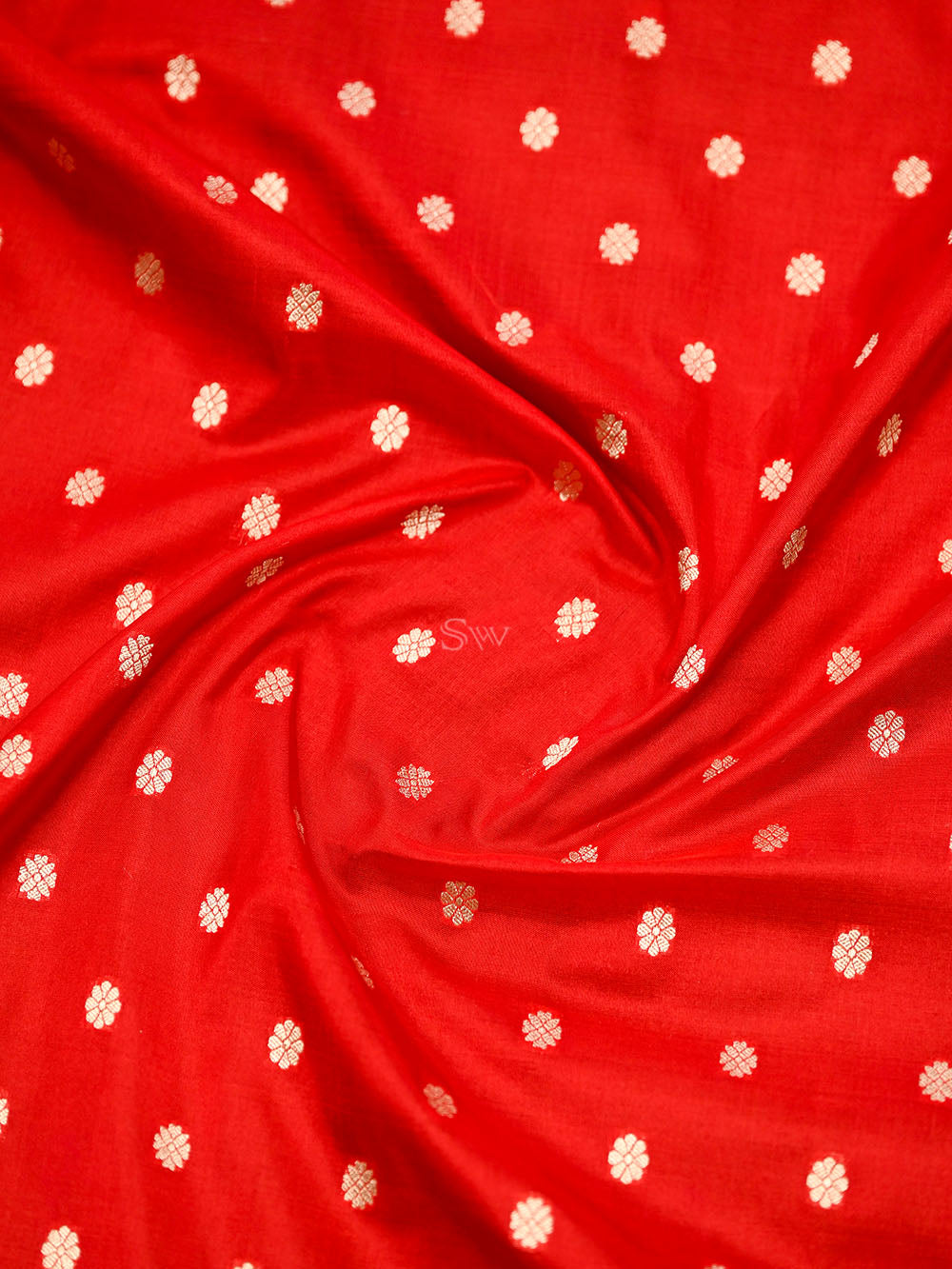 Red Booti Katan Silk Handloom Banarasi Dupatta - Sacred Weaves