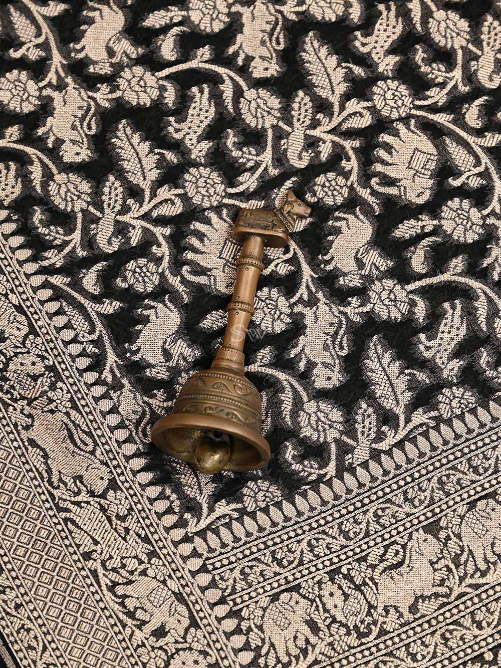 Black Shikargah Khaddi Georgette Handloom Banarasi Saree - Sacred Weaves