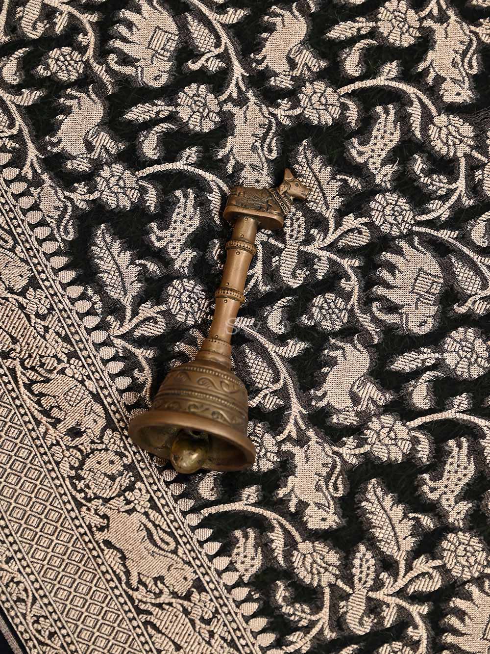 Black Shikargah Khaddi Georgette Handloom Banarasi Saree - Sacred Weaves